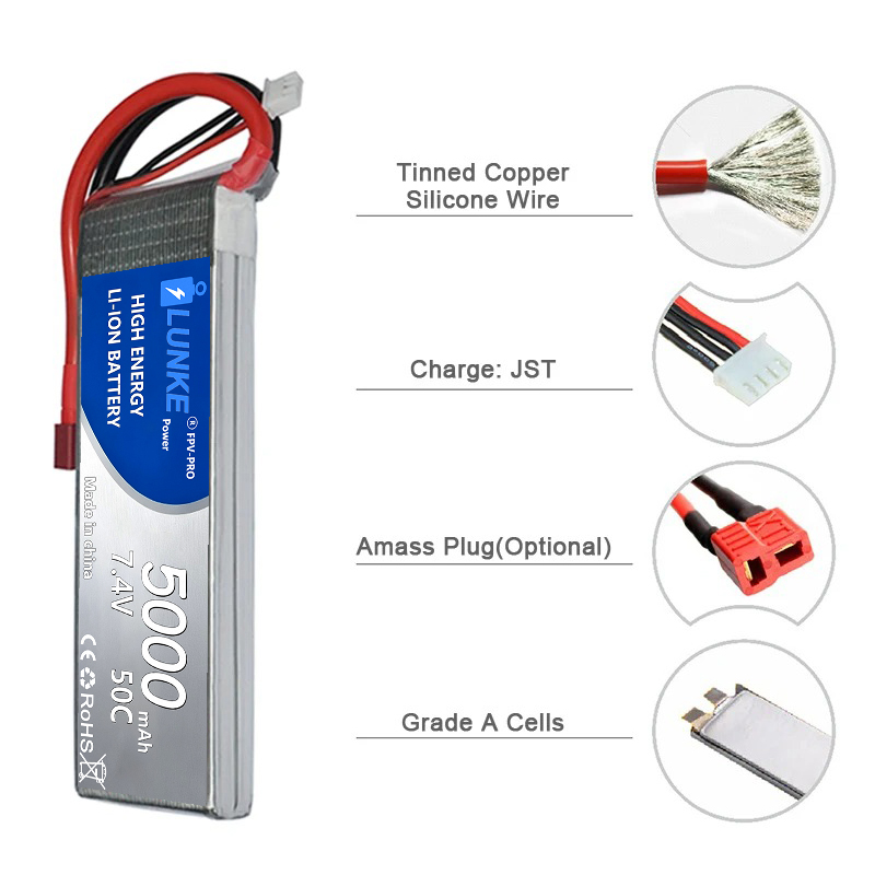 Batterie Lipo 2S 7.4V 5000mAh  - Drone Avion Rc 评论和价格